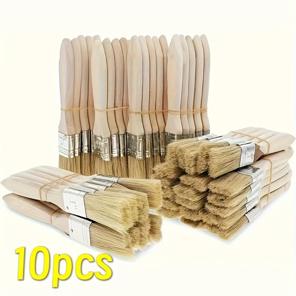 10 pig mane brushes, suitable for art, handicrafts, plastering, painting, glue application, wooden handles - 10pcs Light yel