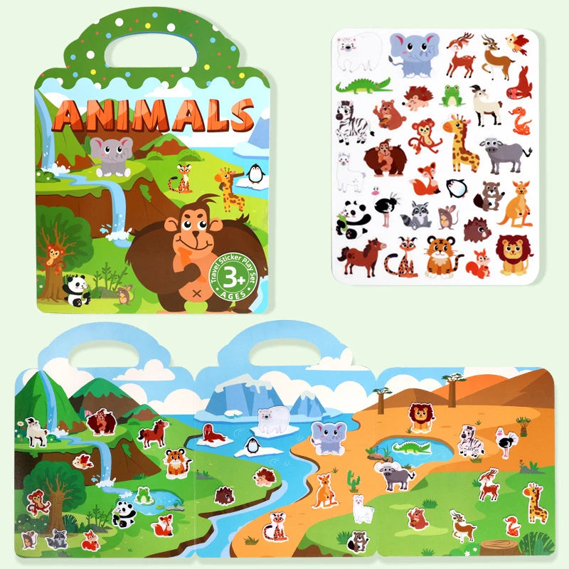 1 Book Jelly Sticker Book Quiet Book DIY Fun for Children's Scene Stickers Repeatedly Paste Puzzle Sticker Book - E