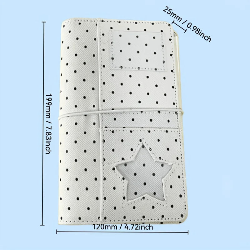 A6 Polka Dot Cloth Binder Notebook 6-Hole Loose Leaf Portable DIY Scrapbook Journal Multi Pocket Photo Album Planner School G