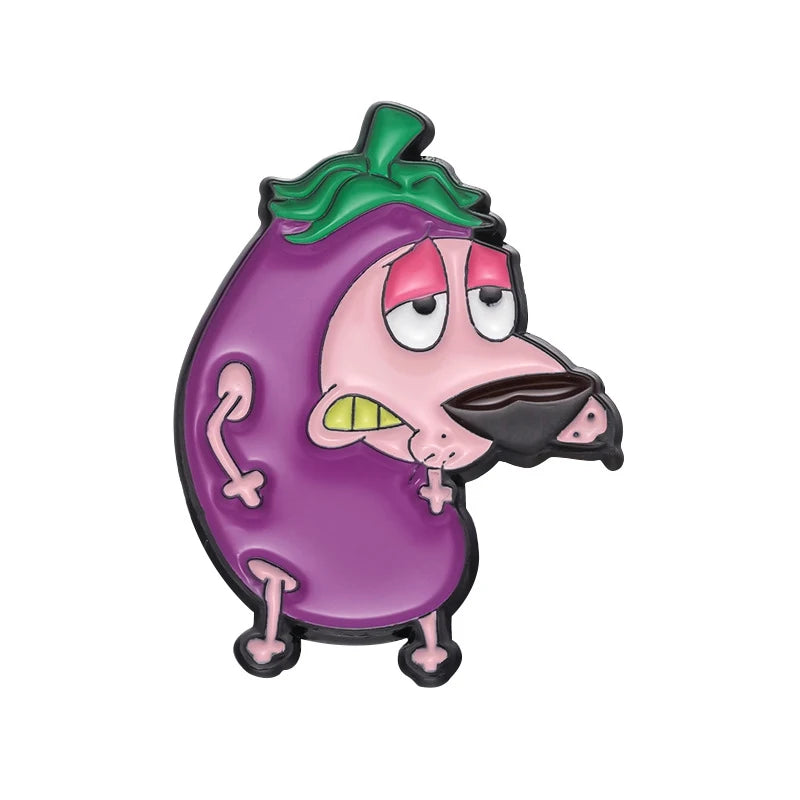 Cartoon Courage Cowardly Dog Brooch Enamel Pins Cute Pink Animal Dog Brooches Clothes Lapel Badges Jewelry Gift for Kids Frie