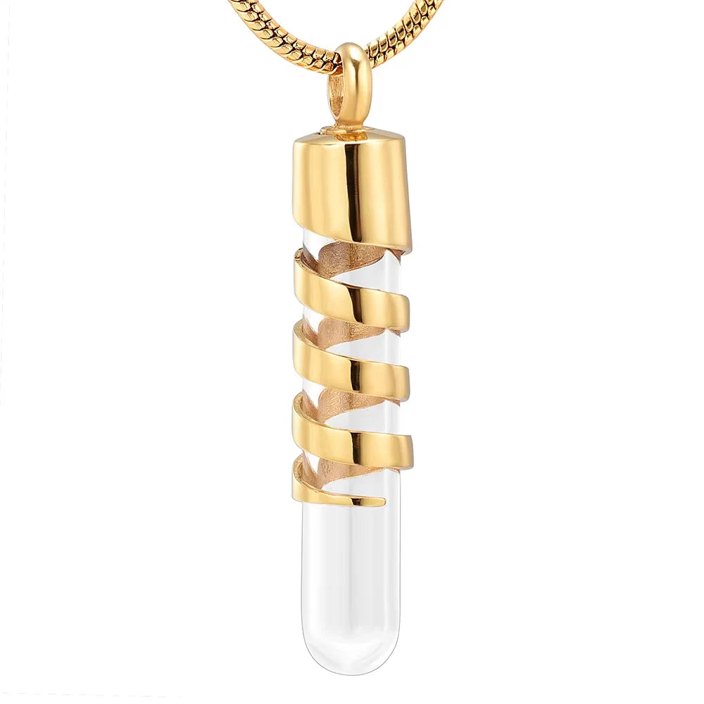 Clear Glass Tube Cremation Urn Jewelry Ashes Holder Necklace Keepsake Memorial Pendant Stainless Steel Cremation Jewelry - Go