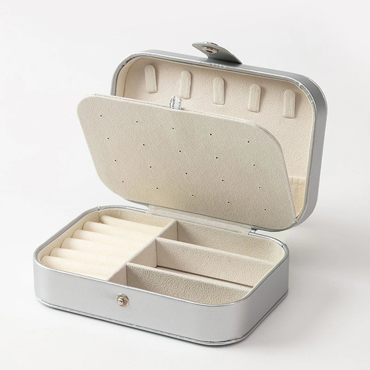 Portable Multi-Compartment Jewelry Box with Velvet Lining - Travel-Friendly Pink Jewelry Organizer for Accessories - GRAY