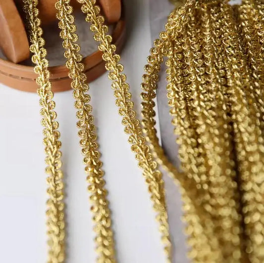 Lace Trim 5 Meters, Gold Knitted Trim for Sewing, Vintage Lace Tape for Scrapbooking, 8mm Wide Decorative Lace for DIY Crafts