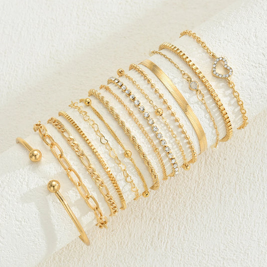 Fashion Elegant Heart Zircon Charm Bracelet Sets for Women Vintage Minimalist Multi-Element Twist Chain Metal Bracelets Jewel