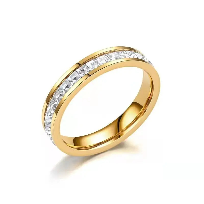 Clear White Stones Wedding Women Ring Stainless Steel 1 and 2 Rows Bling Zircon Fashion Pair Ring Female Jewelry - Style 5 /