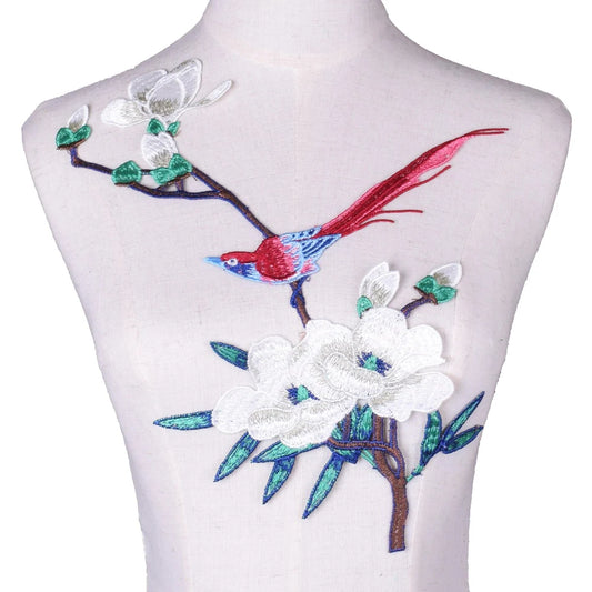 1Pc Bird Phoenix Peacock Cran Embroidery Flower Lace Fabric Patch Diy Clothes Repair Badge Sew On Patches For Clothing