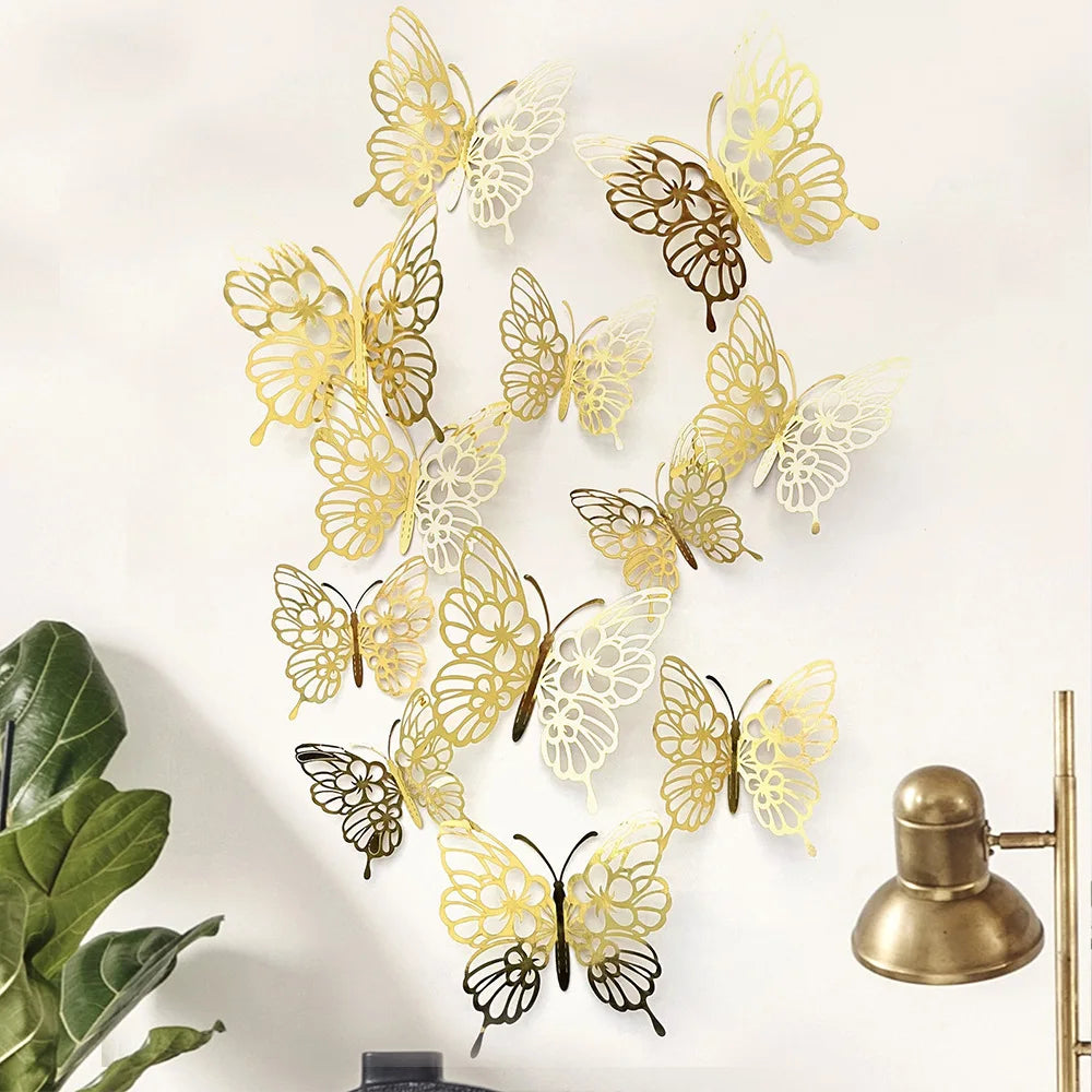 12Pcs/set 3D Hollow Butterfly Wall Stickers Wall Decor for Living Room Wedding Party Decoration Butterflies Decal Stickers -