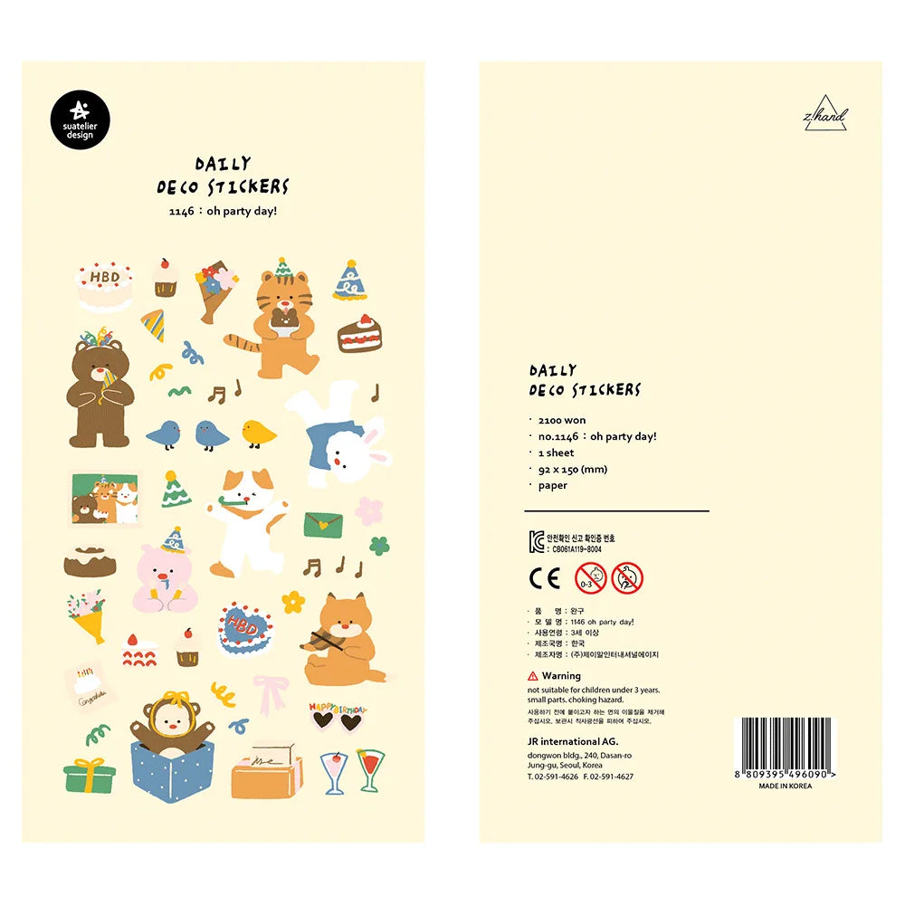 Korean Import Original Suatelier Daily Stickers Scrapbooking Diy Journal Stationery Sticker Decor Art School Supply - oh part