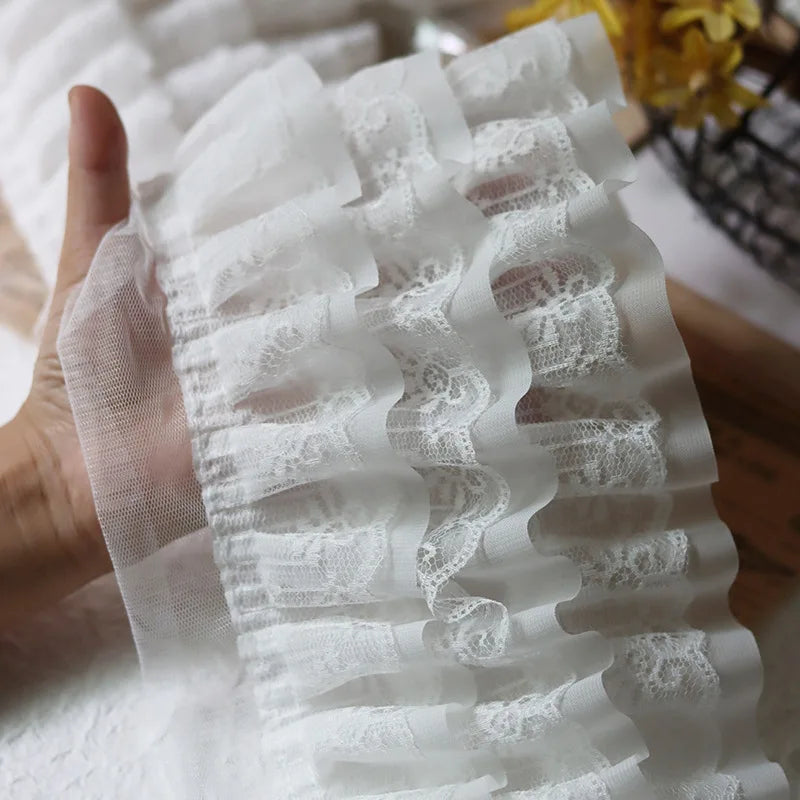 12CM Wide White Black Three Layers 3D Pleated Mesh Chiffon Fabric Embroidered Ruffle Trim DIY Dress Apparel Collar Sewing Dec