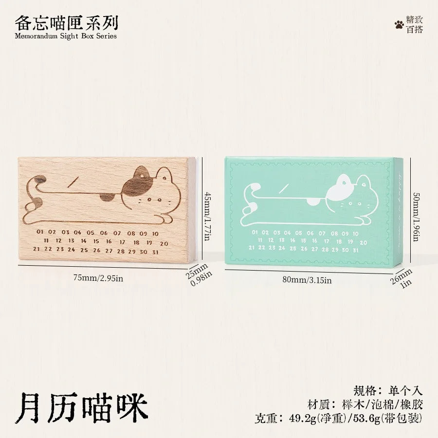 Cute Cat Daily Monthly Calendar Wood Stamp Journaling To Do List Memo Clock in Stamps for Scrapbooking Hobby DIY Craft Suppli