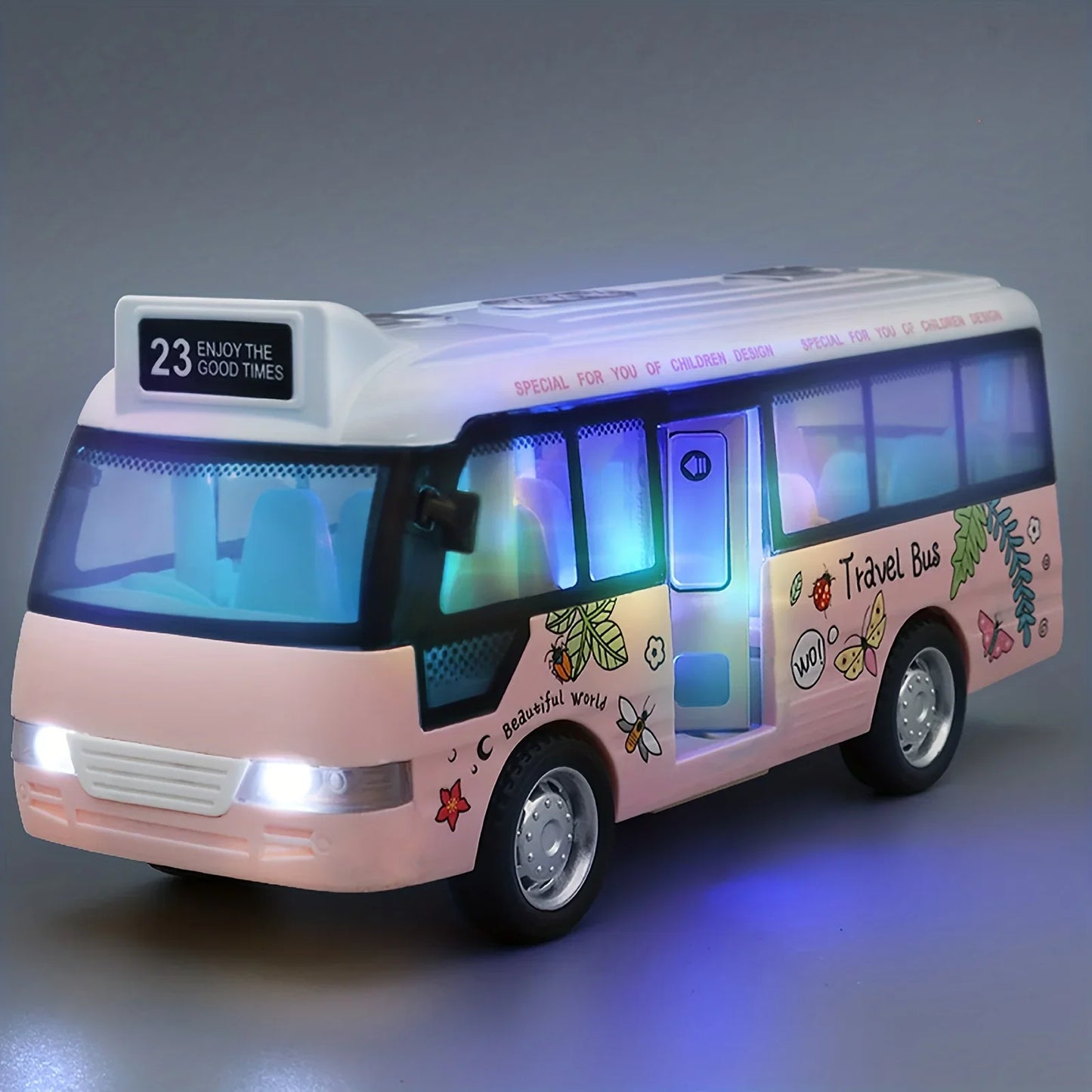 City Bus Toys Cars Die-Cast Plastic Airport Cars For Boys Girls, Pull Back Play Vehicle With Sound, Light Up & Open-able Door