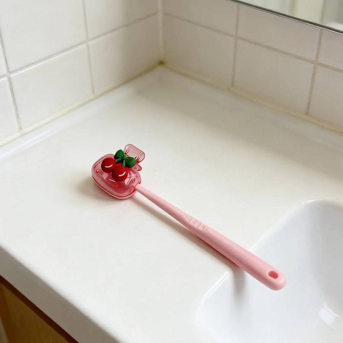 Cute Cherry Design Toothbrush Holder, Cherry Pattern, Protects Toothbrush Head, Features Dual Holes for Drainage and Ventilat