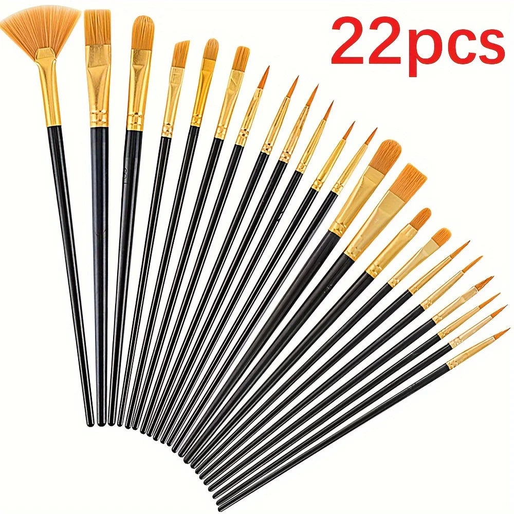 22/12/10 pcs Brush Set Plastic brush for acrylic, watercolor, oil painting for canvas, fabric and paper crafts painting suppl