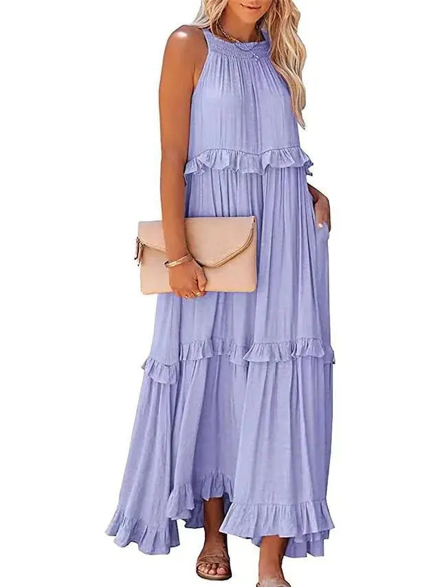 Lotus leaf edge dresses for women - lilac / S