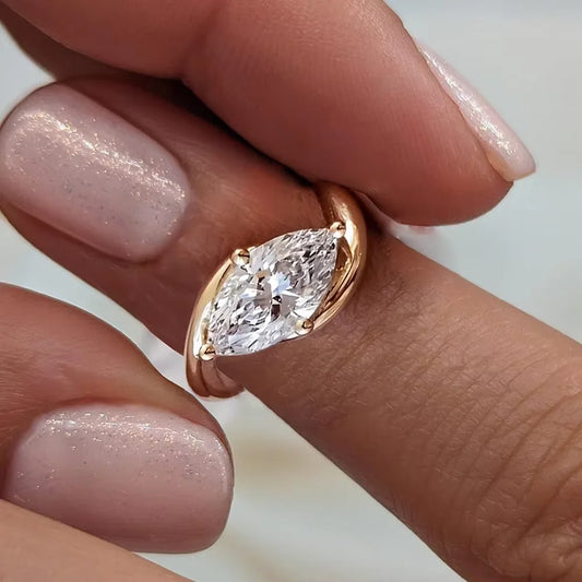 Newest Marquise Cut Moissanite Engagement Ring 925 Silver Bypass Solitaire Diamond Wedding Ring for Women