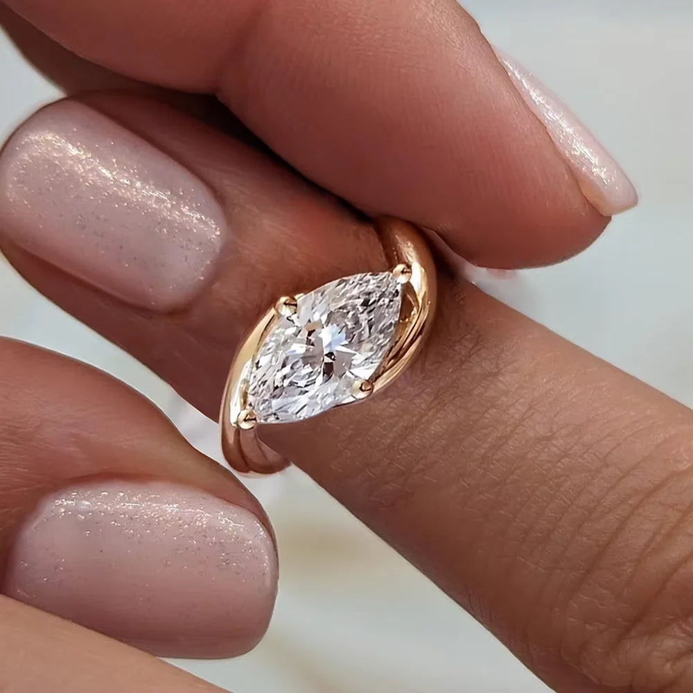 Newest Marquise Cut Moissanite Engagement Ring 925 Silver Bypass Solitaire Diamond Wedding Ring for Women - KYRA02101YG