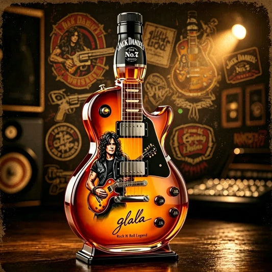 Retro Sunset Gradient Guitar Shaped Whiskey Bottle High Borosilicate Glass Vintage Rock Collectible Home Bar Decor Gift