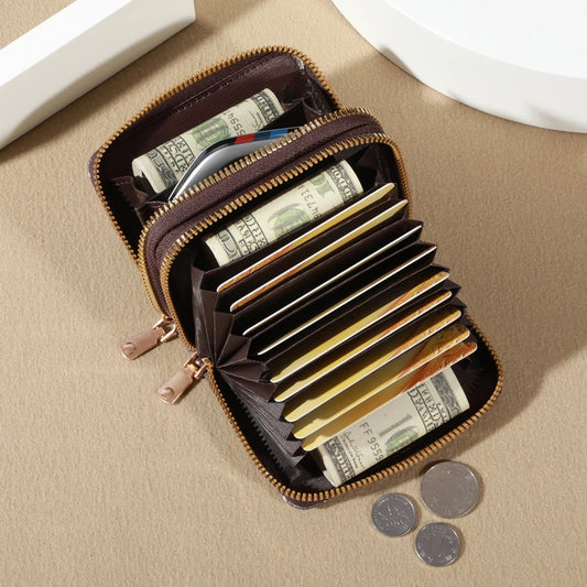 Chic Vintage Zippered Card Holder Wallet for Women - Secure Multi-Card Slots, Fashionable Faux Leather with Coin PurseLuxurio