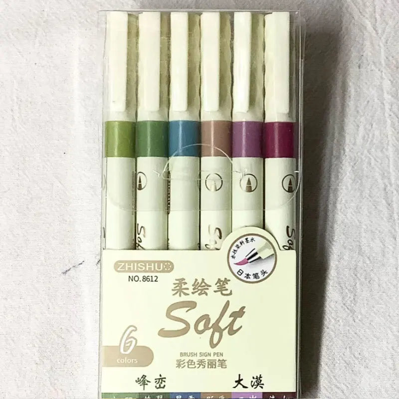 12/6 Color Vintage Watercolor Lettering Art Marker Drawing Pen Set Multicolor Soft Brush Tip Calligraphy Painting Art Supplie