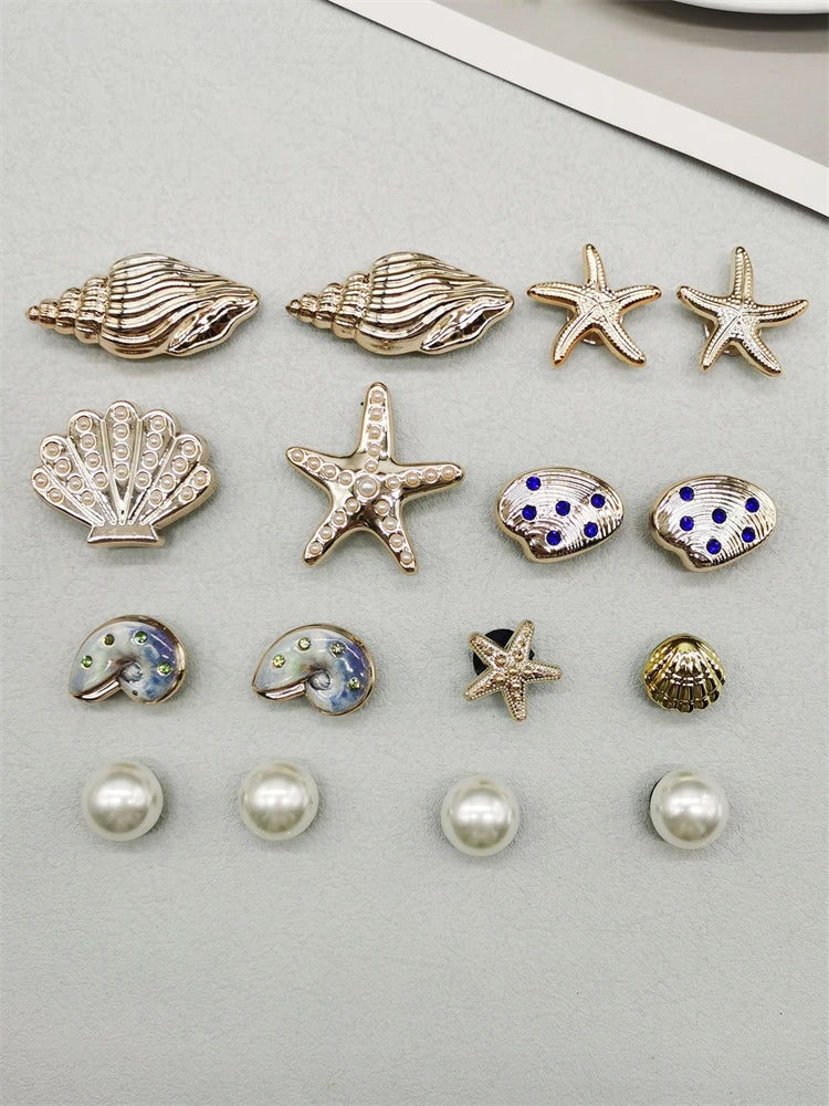16PCS DIY Starfish Shoe Charms Bling Conch Shoes Buckle Decorations Removable Shell Shoe Accessories Mutlifunctional Shoe Cli