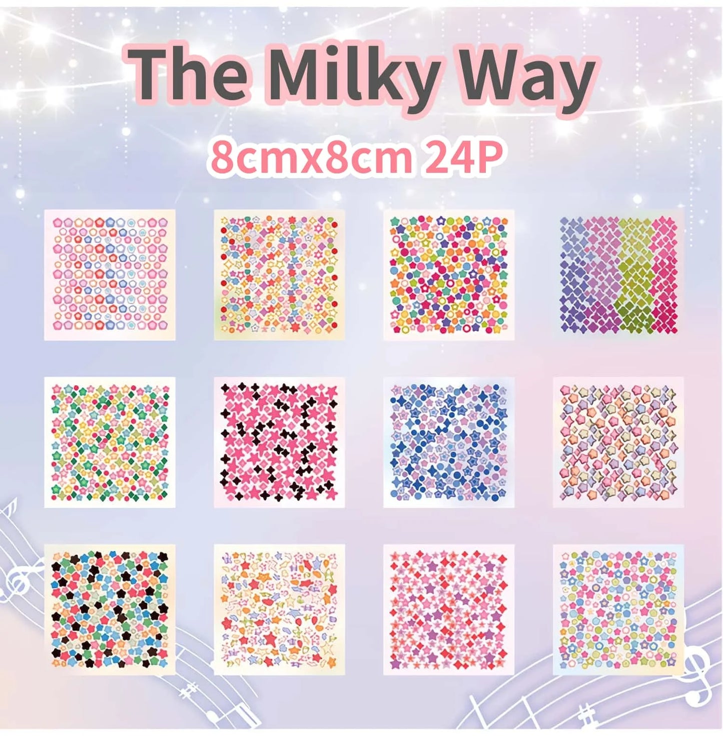 Starstorm 24 Sheet Holographic & Matte Mini Sticker Book 8x8cm Aesthetic Journaling Supplies Planner Scrapbooking Deco Sticke