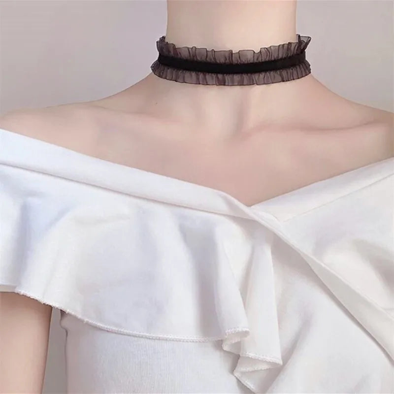 Short Lace Choker Nekclace for Women Girl Black White Color Fashion Romantic Necklace Gift for Party Neck Jewelry - A