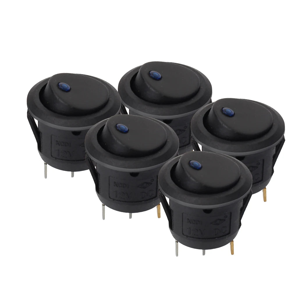 5 Pieces Car Pushbutton Switch 12V ON/OFF Luminescence Toggle Switches Round Rocker Dot Switch LED Light Waterproof - 20MM Bl