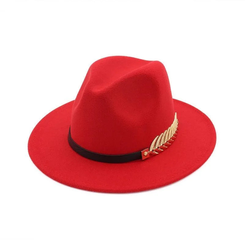 European and American foreign trade leaf decoration women's woolen hat jazz hat autumn and winter Korean version of the Briti