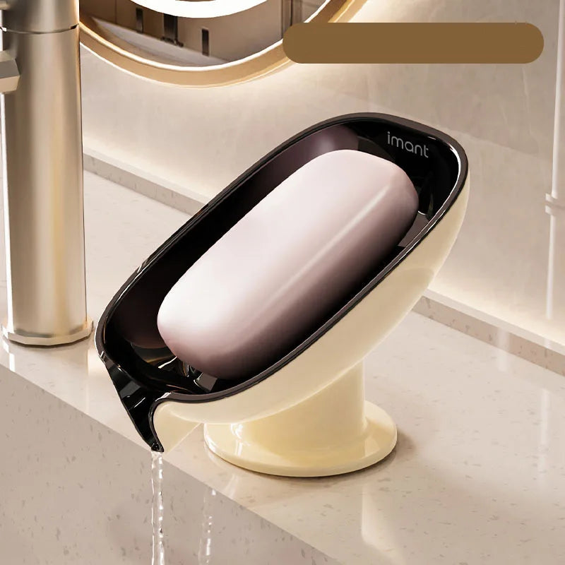 Soap Box Drain Free Punching Household Light Luxury Suction Cup SoapBox Toilet Countertop Soap Rack Bathroom Shelf - Black