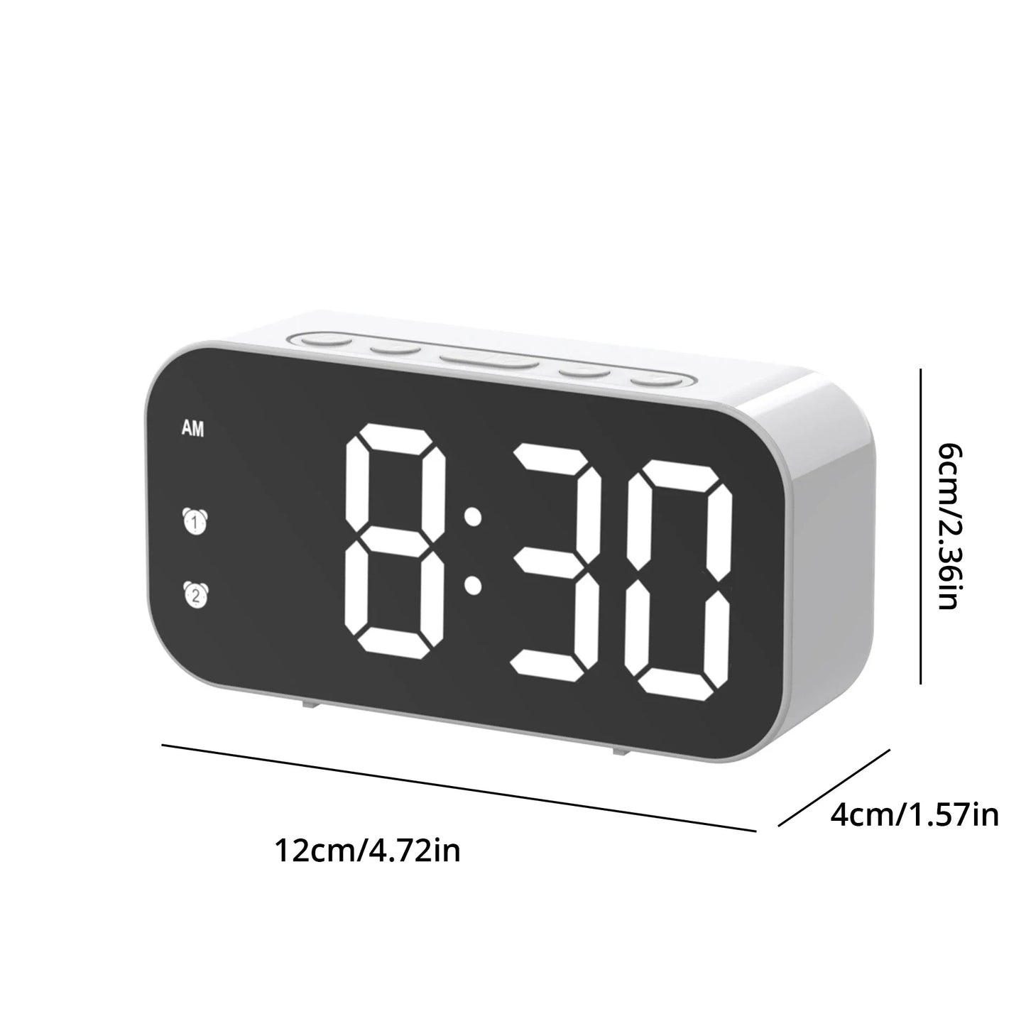 LED Mirror Table Clock Digital Alarm Snooze Display Time Desktop Electronic Table Clocks Desktop Clock - Elliptic white