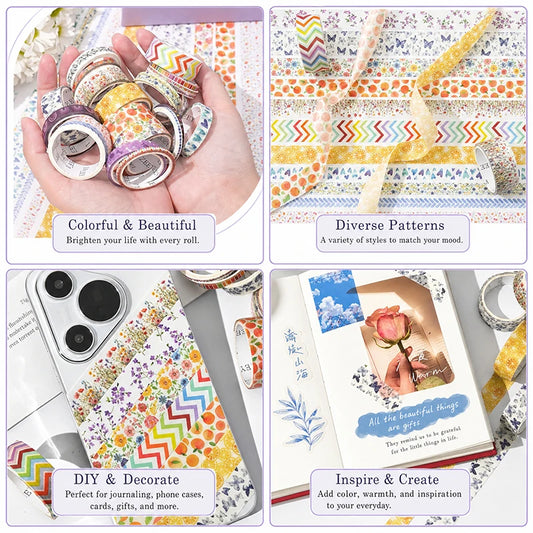 Washi Tape Set, 3/21 Rolls, Assorted Sizes, Floral 3m/Roll Washi Tape for Scrapbook, Arts, Crafts, Journals Planners Decorati