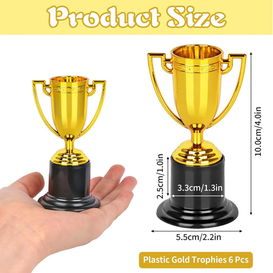 Gold Trophy Awards - Pack of 24/12/6 Mini 4-Inch Plastic Trophies for Kids & Adults, Party Favors, Competitions, Sports Event