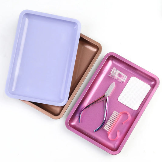 1PC Square Stainless Steel Cosmetic Storage Tray Nail Art Manicure Plate Tweezers Clippers Pens Container False Nails Dish To