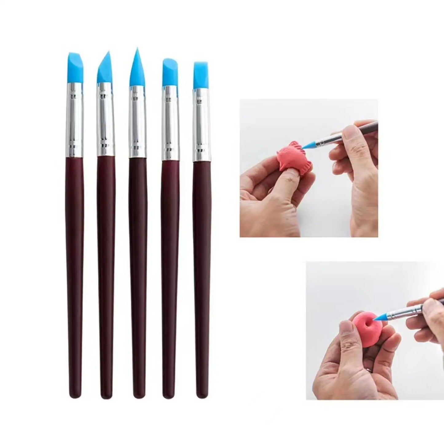 5Pcs/set Silicone Clay Sculpting Tools for Brush Modeling Dotting Nail Art Pottery Clays Tool DIY Carving Ceramics Sculpture