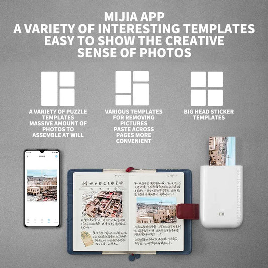 MIJIA AR Printer 300dpi Portable Photo Mini Pocket With DIY Share Picture Printer,case or Photo Paper,Work With Mihome APP