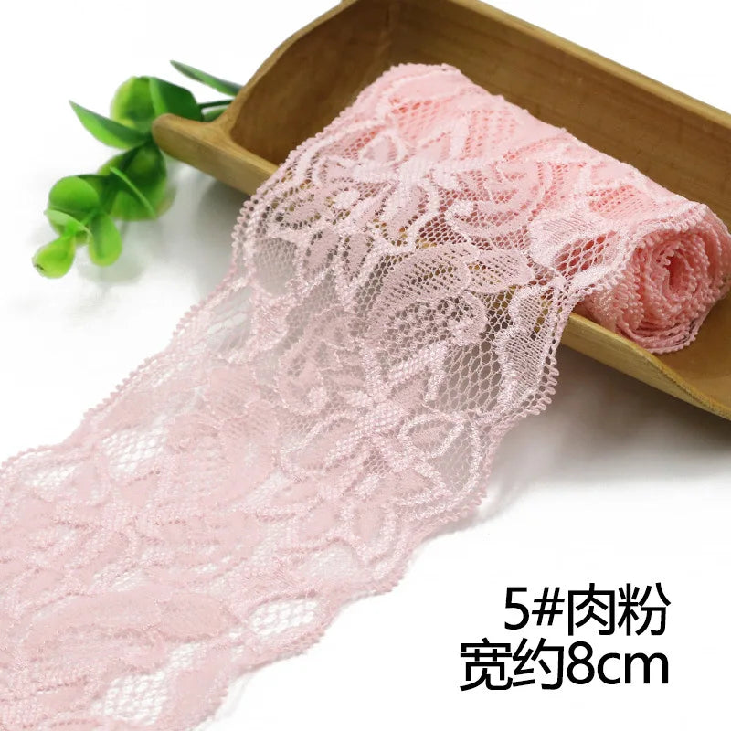 Lace Trim 1 Meter, Elastic Ribbon for Sewing, Wide Lace Trim, DIY Crafts, Scrapbooking Supplies, Crochet Pattern Ribbon in Co