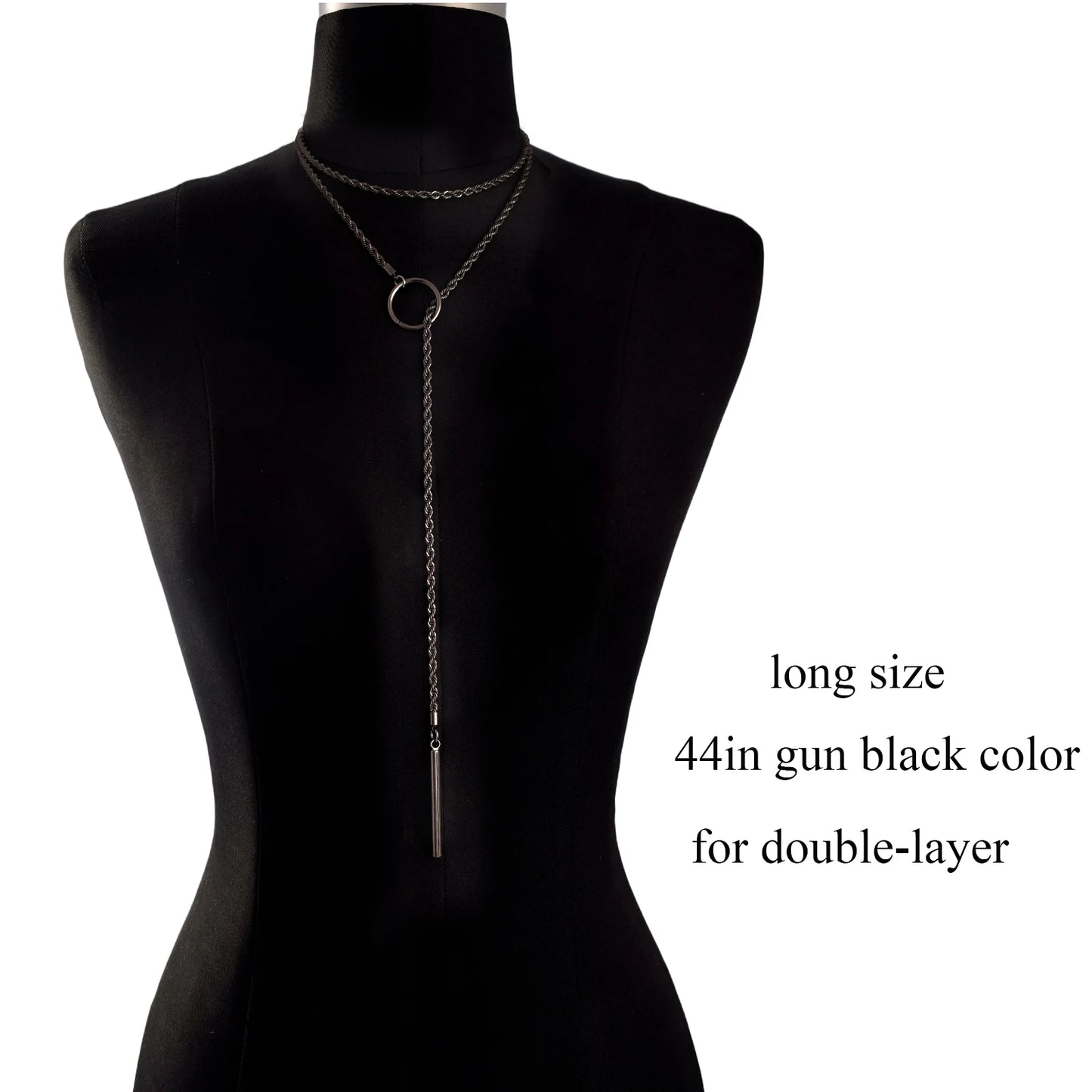 Minimalist Bar Lariat Necklace Twist Wrap Slip Chain Choker Toggle Necklace Layering Statement Goth Punk Jewelry - 44in gun b
