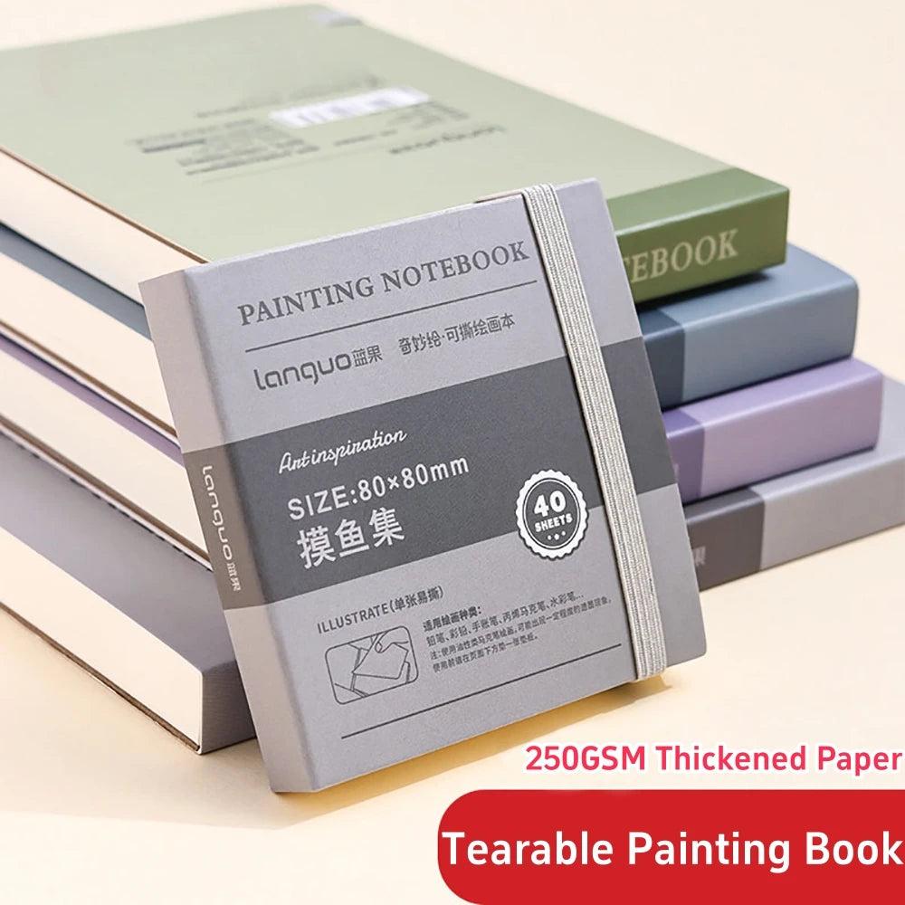 40 Sheets Portable Drawing Sketchbook Thick White Cardboard Mini Graphite Art Book for Watercolor Painting - 1pcs
