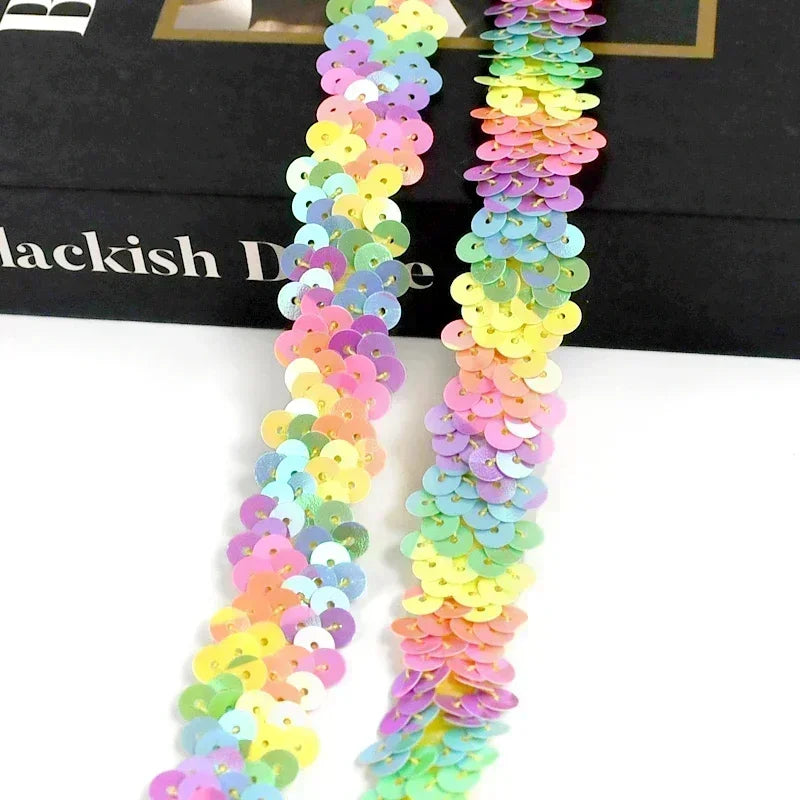 2-20M 2cm Sequin Lace Fabric Elastic Band for Dance Dress Decor Laces Trims Stetch Tape Clothing Trimming Ribbon DIY Accessor