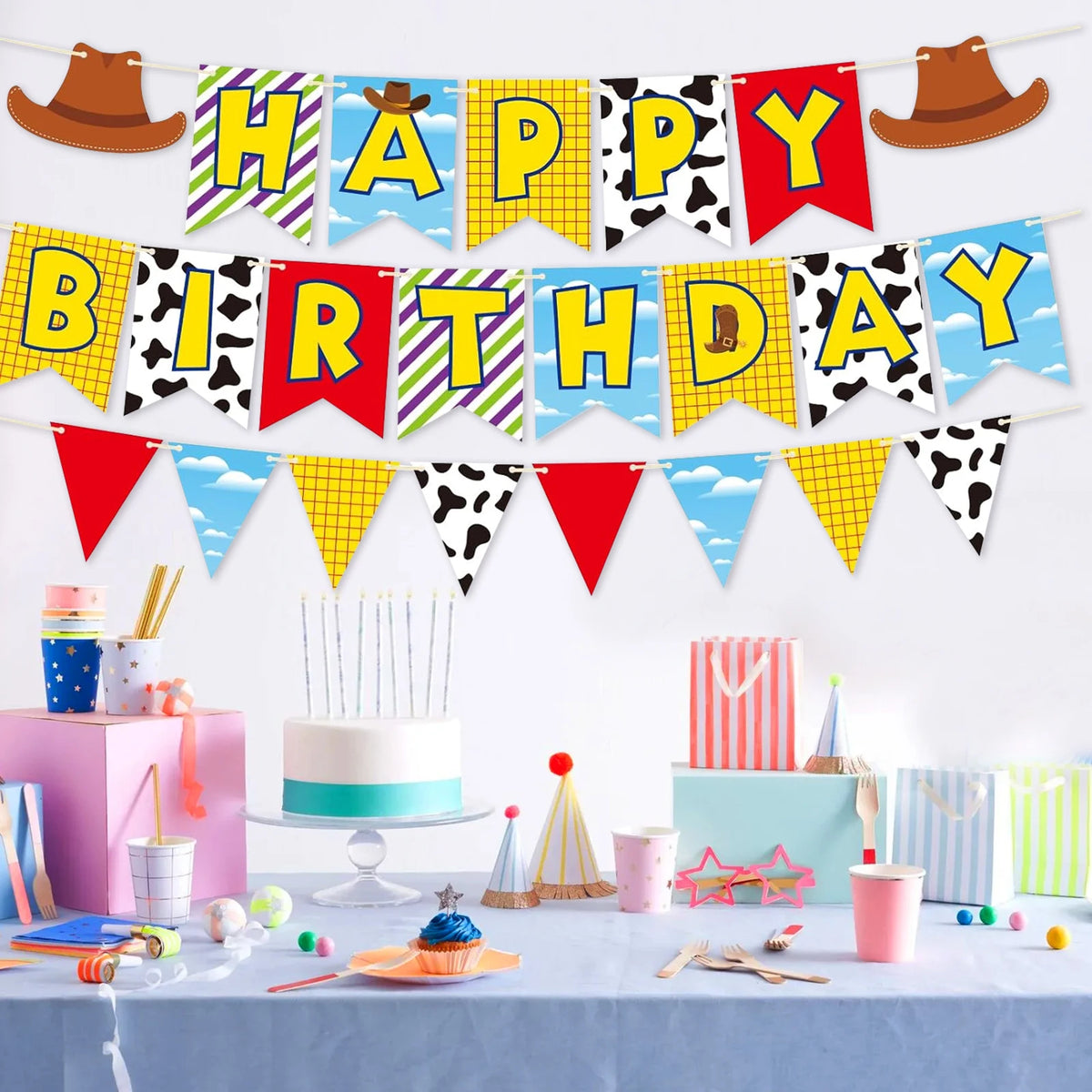 Toys Inspired Story Banner for Toy Birthday Decorations, Two Infinity and Beyond Birthday Decorations, Toy Themed Story Happy