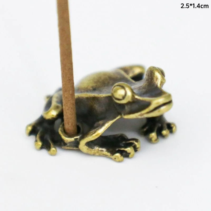 Antique Brass Meditation Zen Frog Statue Ornament Copper Animal Sculpture Incense Burner Home Desk Decorations Tea Pet - Bras