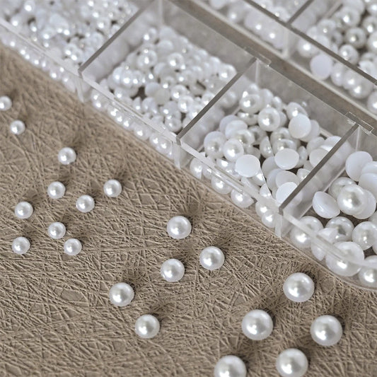12grids Half Round Pearls Beads 3D Nail Charms 1.5/2/2.5/3/4/5mm White Flatback Pearls Nail Jewelry Nail Craft Pearl Rhinesto