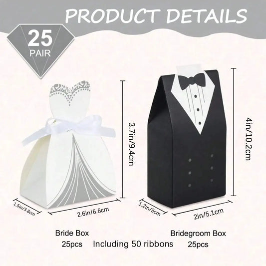 50pcs Wedding Favor Boxes Small Wedding Party Favor Boxes Bride and Groom Candy Boxes forDress and Tuxedo Favor Boxes