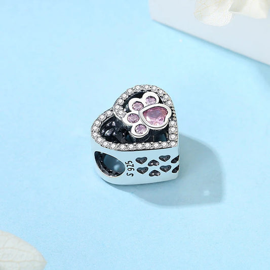 Original 925 Sterling Silver Charms Love Pets Dog Cat Paw Print Pendant Beads Fit Brand Bracelets Necklaces Women DIY Jewelry