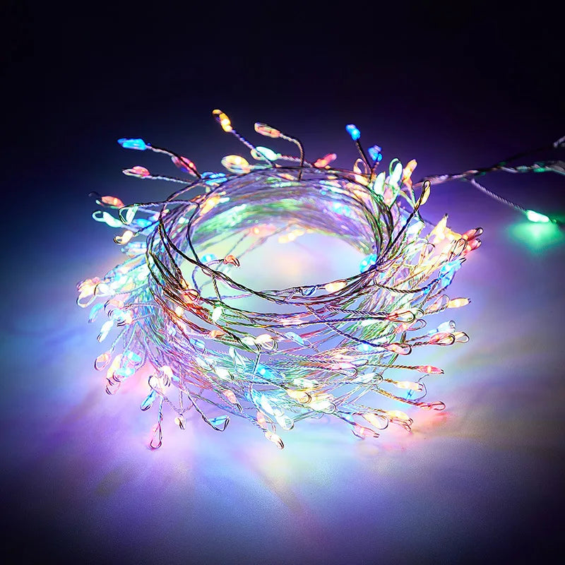 USB Power LED Firecracker String Lights Remote Control Garland Fairy Lights for Wedding Party Garden Plants Christmas Decorat