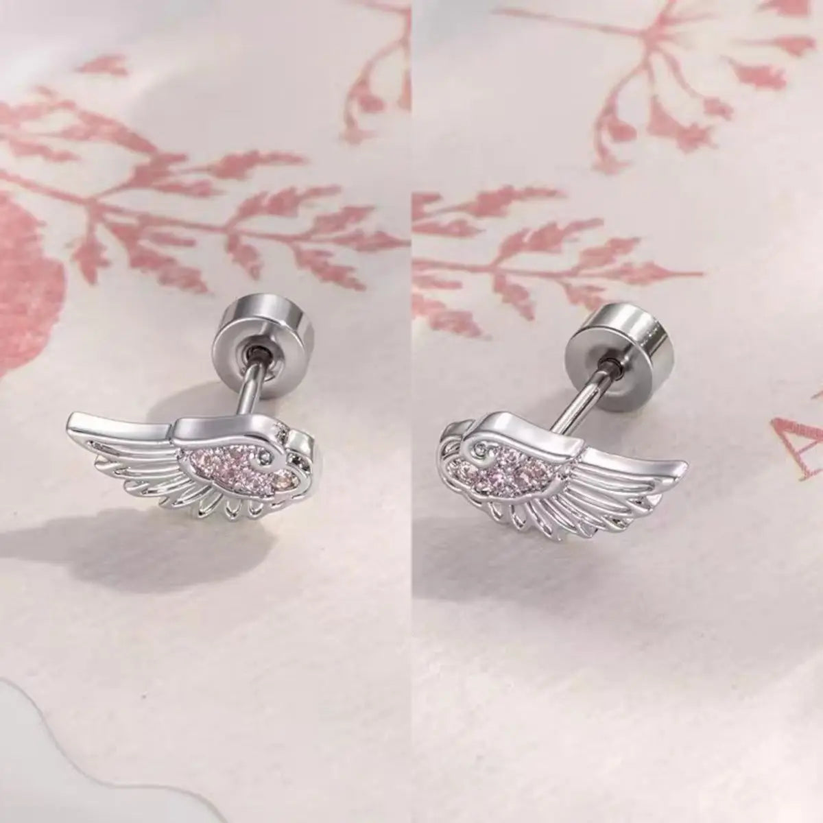Fashion Silver Color Zircon Wing Stud Earrings for Women Luxury Shiny Crystal Geometric Personality Ear Bone Nail Jewelry Gif