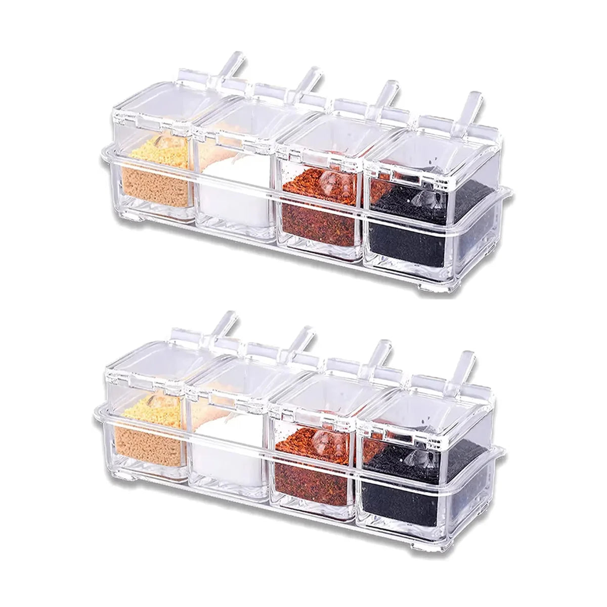 Kitchen Accessories Gourmet Acrylic Seasoning Box with 4 Serving Spoons Spice Jar Set Condiment Cruet Bottle Kitchen Supplies