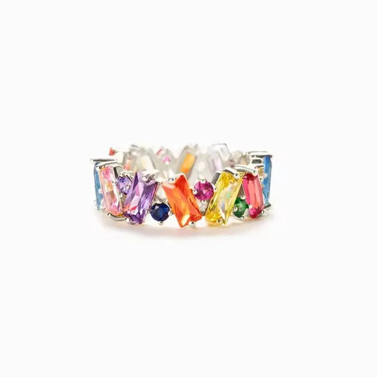 New Irregualr Design Colorful CZ Women Rings Gold Color/Silver Color Geometric CZ Rainbow Rings Luxury Trendy Exquisite Jewel