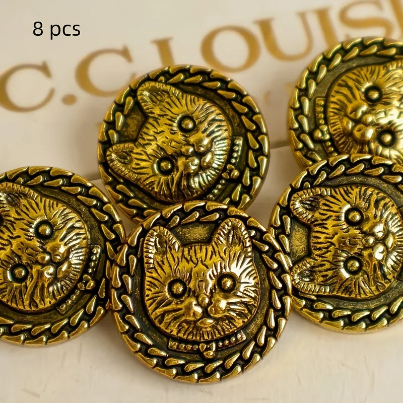8pcs Vintage Cat Hand-Sewn Buttons, Decorative Buttons, Suitable for Bags, Clothing, Coats, Suits, Trench Coats,Home Decorati