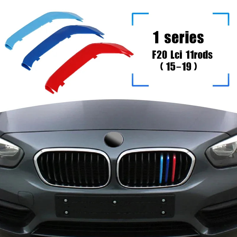 3PCS ABS Tri-colour Car Racing Grills Trim Strips For BMW 1 Series E81 E82 E87 E88 F20 F40 M-Power Styling Exterior Accessori